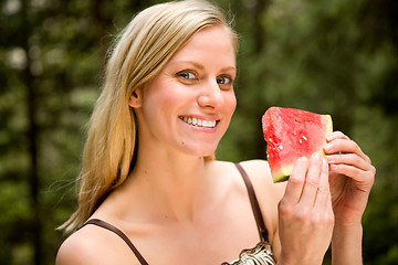 Image showing Similing Woman with Watermelon