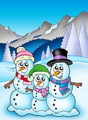 Image showing Winter theme with snowman family