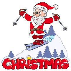 Image showing Christmas sign with skiing Santa