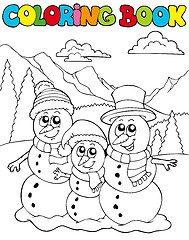Image showing Coloring book with snowman family