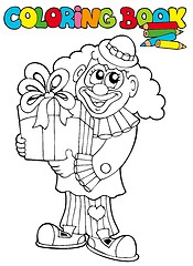 Image showing Coloring book with clown and gift