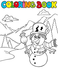 Image showing Coloring book with cartoon snowman