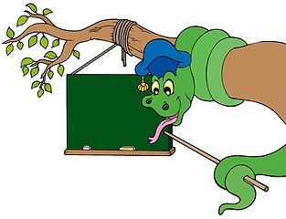 Image showing Snake teacher with table on tree