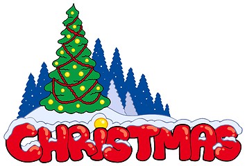 Image showing Christmas sign with tree