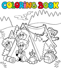 Image showing Coloring book with camping kids