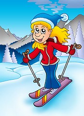Image showing Skiing woman in mountains