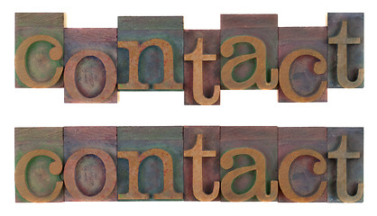 Image showing contact - old wooden letterpress type