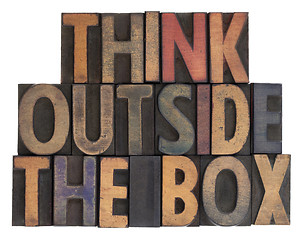 Image showing think outside the box in vintage wood type