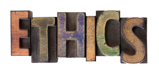 Image showing ethics word in vintage wooden letterpress type