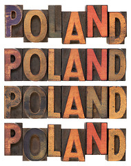 Image showing Poland in vintage wooden type