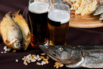 Image showing Beer and snacks set