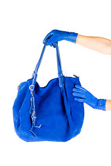 Image showing blue women bag at hand