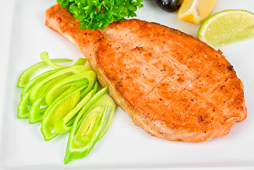 Image showing Grilled salmon steak