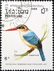 Image showing Stork-billed kingfisher bird stamp.