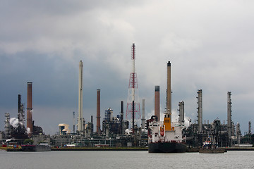 Image showing Refinery in Antwerp with ship