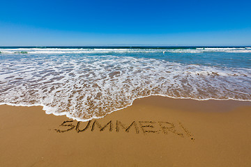 Image showing Summer written in a sandy beach