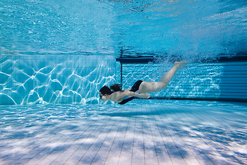 Image showing Girl swims underwater after the jump