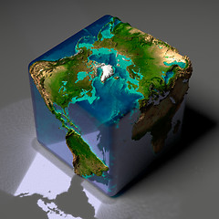 Image showing Cubic Earth with translucent ocean
