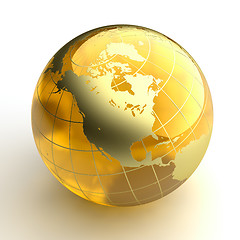 Image showing Amber globe with golden continents on white background