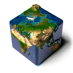 Image showing Cubic Earth with translucent ocean