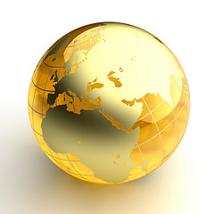 Image showing Amber globe with golden continents on white background