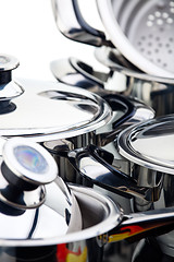 Image showing Stainless steel pots