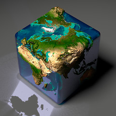 Image showing Cubic Earth with translucent ocean