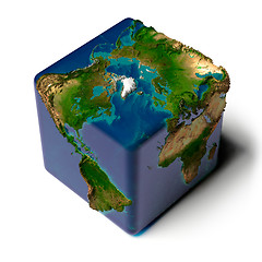 Image showing Cubic Earth with translucent ocean