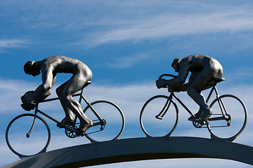 Image showing Two cyclists in full effort