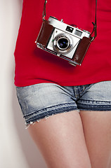 Image showing Girl with a vintage camera