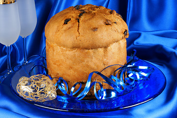 Image showing Italian Christmas composition with panettone and spumante