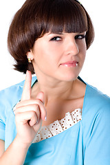 Image showing attractive brunet woman in blue dress