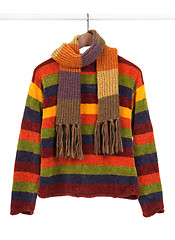 Image showing Striped colorful sweeter and scarf