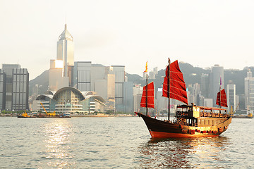 Image showing Hong Kong harbour with tourist junk