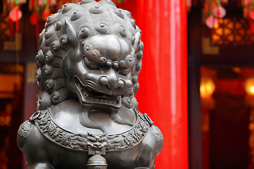 Image showing Bronze lion in chinese temple