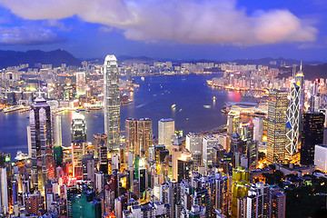 Image showing Hong Kong central district skyline and Victoria Harbour view at 