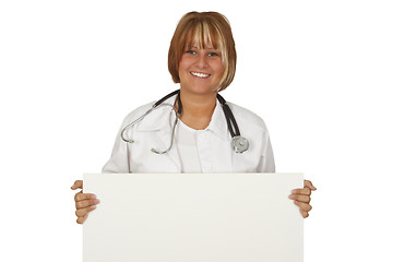 Image showing Female doctor with a banner