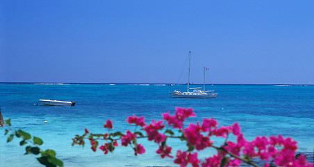 Image showing Boats at Trou aux biches beach, Mauritius Island