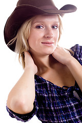 Image showing western woman in cowboy shirt 