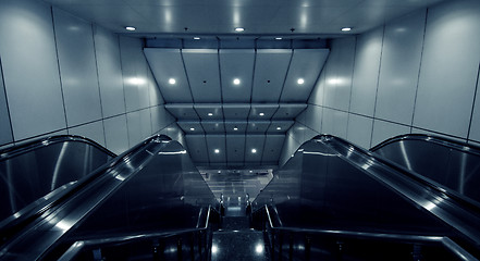 Image showing subway station escalators