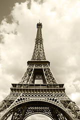 Image showing Eiffel Tower in sepia closeup 