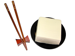 Image showing Tofu and chopsticks over white
