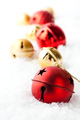 Image showing Red and gold Christmas baubles