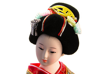 Image showing   Geisha doll portrait over white background.The doll is not a trademark!!!!!