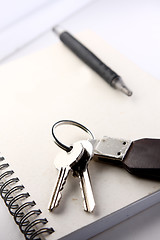 Image showing Diary, the handle and keys on a white background 