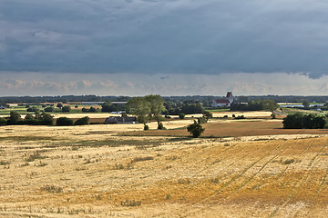 Image showing Landscape with golden fields and a moody sky