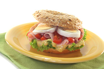 Image showing Bagel with ham and egg