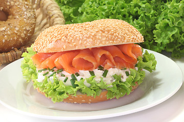 Image showing Bagel with cream cheese and salmon