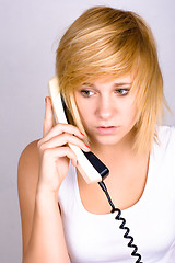 Image showing woman with retro telephone 