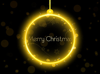 Image showing Golden Neon Christmas Ball on Black Background
